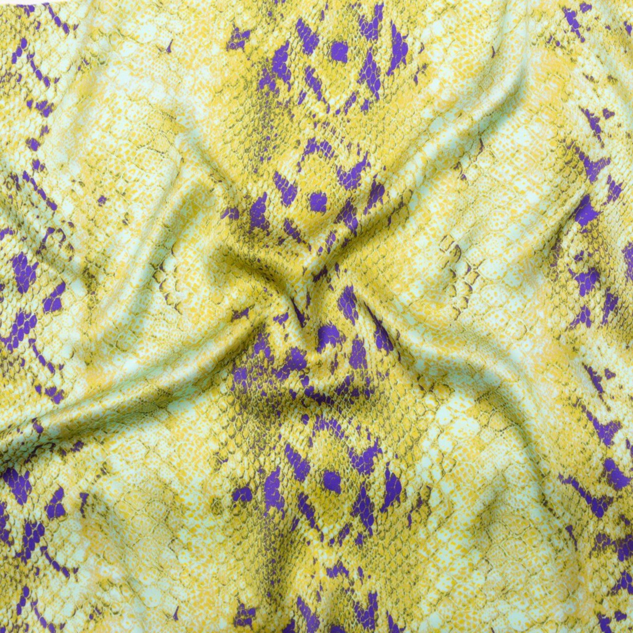 1 Yard Bold Italian Lime and Purple Python Printed Silk Charmeuse, 55 Inches Wide